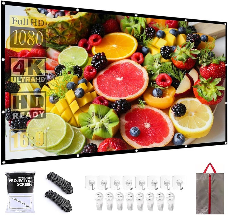 NMEPLAD Projector Screen 60 Inch Portable Movie Screen for Outdoor Indoor 16:9 Foldable Wrinkle-Free 1.1 GAIN,160°Viewing,Support Front Rear Projection with 8 Sticky Hooks & 8 Nail Hooks (60 INCH) - Image 1